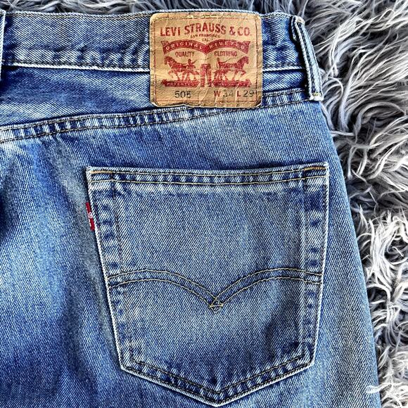 Levi's 505 Bootcut Straight Light Wash Denim Blue Jeans Mens 34 Short Cotton - Picture 5 of 10